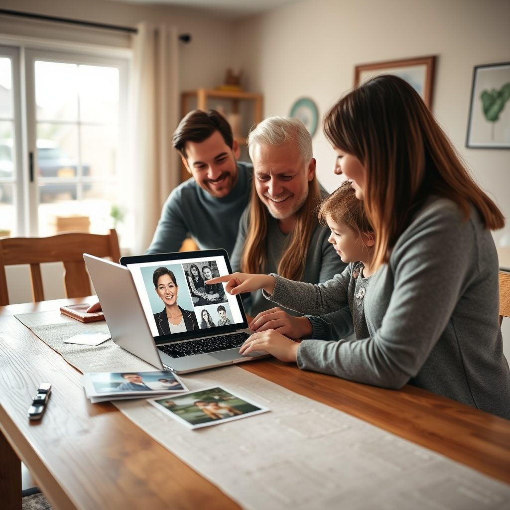 Familia digitalizando recuerdos